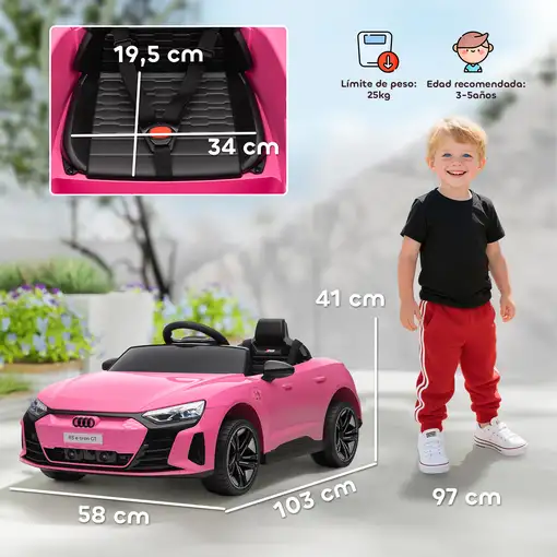 Coche Eléctrico para Niños +3 Años AUDI RS e-tron GT 103x58x41 cm Rosa HOMCOM