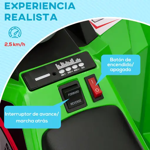 Quad Eléctrico para Niños de 18-36 Meses 70x41,5x48,5 cm Verde HOMCOM