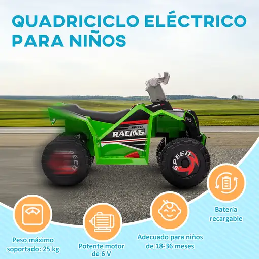 Quad Eléctrico para Niños de 18-36 Meses 70x41,5x48,5 cm Verde HOMCOM