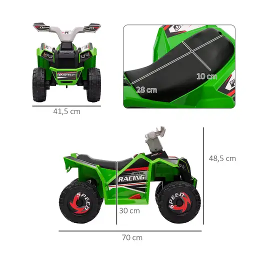 Quad Eléctrico para Niños de 18-36 Meses 70x41,5x48,5 cm Verde HOMCOM