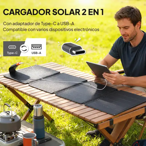 36W Cargador Solar Plegable Portátil con Puertos USB-A y Tipo-C HOMCOM