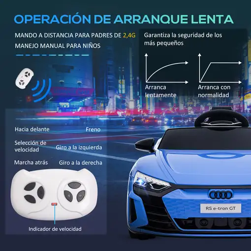 Coche Eléctrico para Niños +3 Años AUDI RS e-tron GT 103x58x41 cm Azul HOMCOM