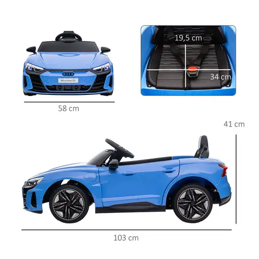 Coche Eléctrico para Niños +3 Años AUDI RS e-tron GT 103x58x41 cm Azul HOMCOM