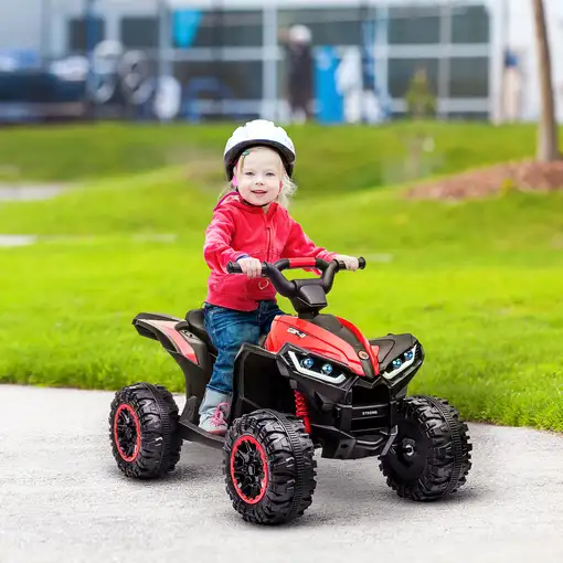 Quad Eléctrico para Niños 3-5 Años 12V con 2 Motores Faros Bocina Rojo HOMCOM