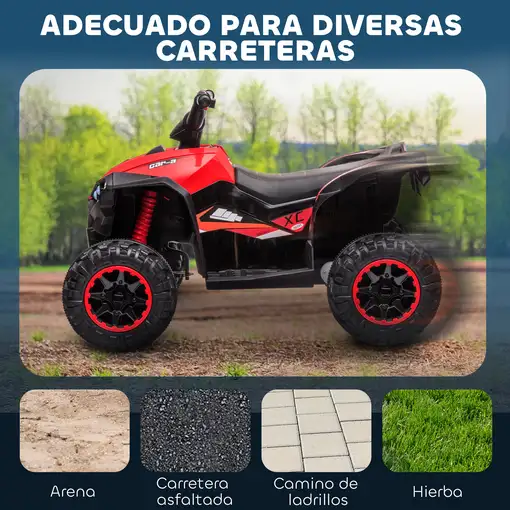 Quad Eléctrico para Niños 3-5 Años 12V con 2 Motores Faros Bocina Rojo HOMCOM