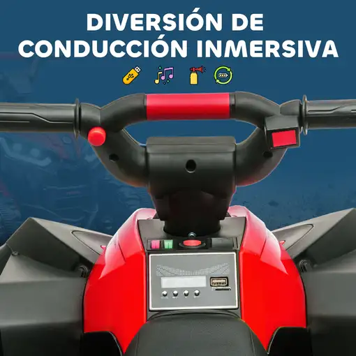 Quad Eléctrico para Niños 3-5 Años 12V con 2 Motores Faros Bocina Rojo HOMCOM