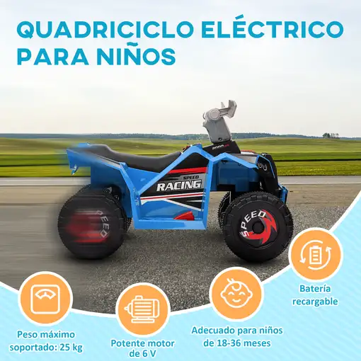 Quad Eléctrico para Niños de 18-36 Meses 70x41,5x48,5 cm Azul HOMCOM