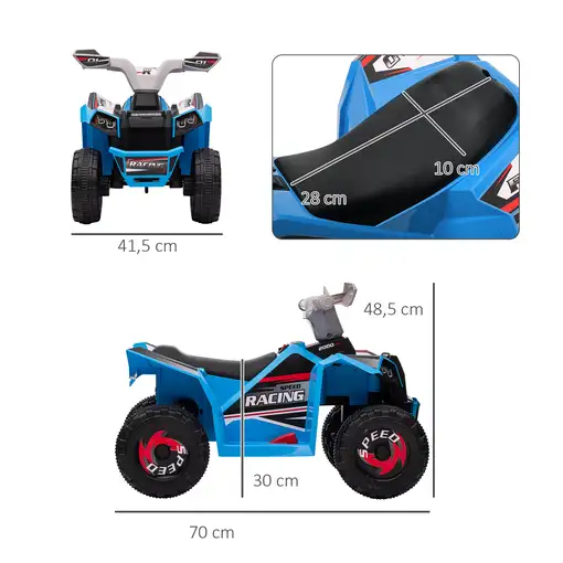 Quad Eléctrico para Niños de 18-36 Meses 70x41,5x48,5 cm Azul HOMCOM