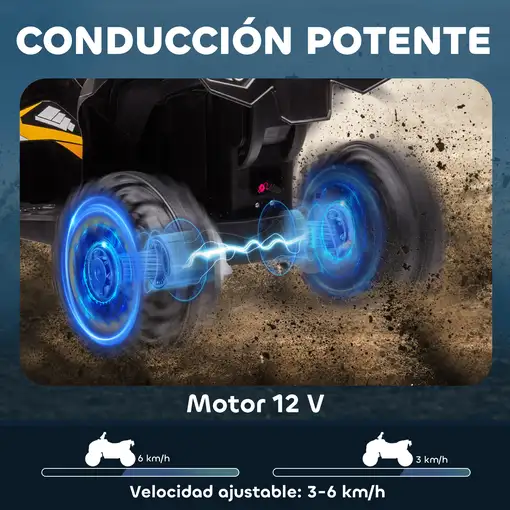 Quad Eléctrico para Niños 3-5 Años con 2 Motores Faros Bocina Amarillo HOMCOM