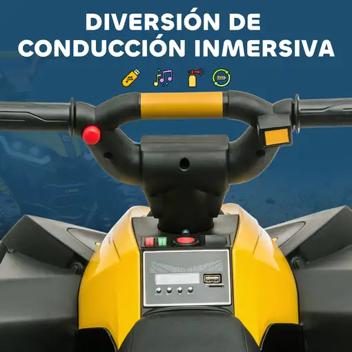Quad Eléctrico para Niños 3-5 Años con 2 Motores Faros Bocina Amarillo HOMCOM