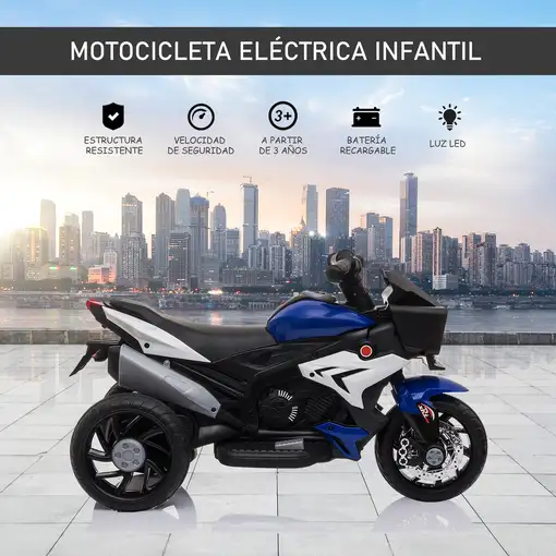 Moto Eléctrica +3 Años con 3 Ruedas Luces Música 3 km/h 86x42x52cm HOMCOM