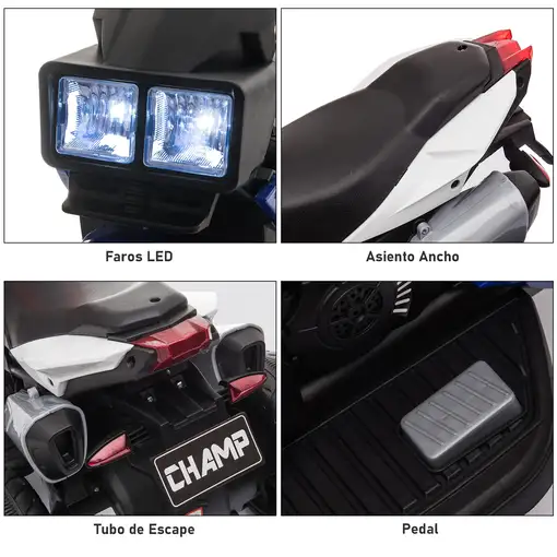 Moto Eléctrica +3 Años con 3 Ruedas Luces Música 3 km/h 86x42x52cm HOMCOM