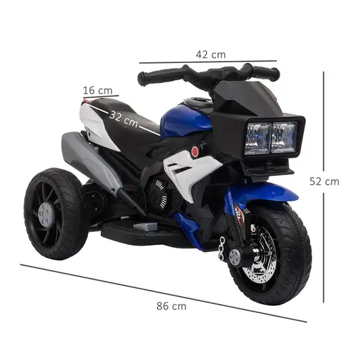Moto Eléctrica +3 Años con 3 Ruedas Luces Música 3 km/h 86x42x52cm HOMCOM