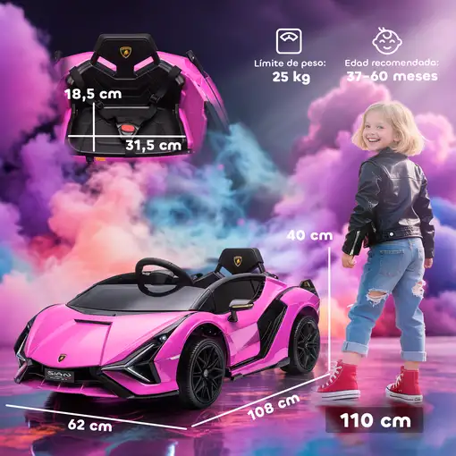 Coche Eléctrico 12V para Niños +3 Años Lamborghini SIAN Mando a Distancia HOMCOM