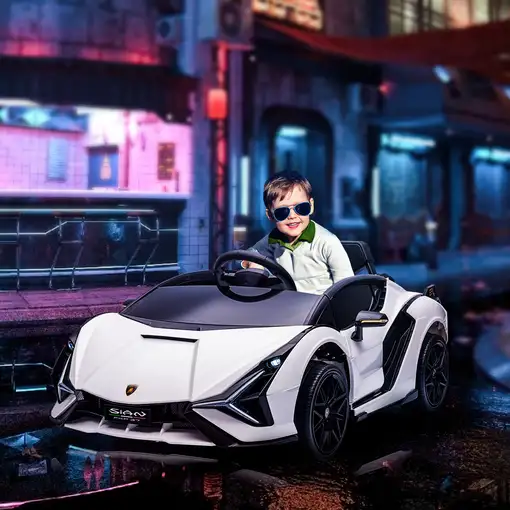 Coche Eléctrico Blanco 12V +3 Años Lamborghini SIAN con Mando a Distancia HOMCOM