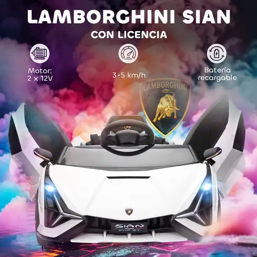 Coche Eléctrico Blanco 12V +3 Años Lamborghini SIAN con Mando a Distancia HOMCOM