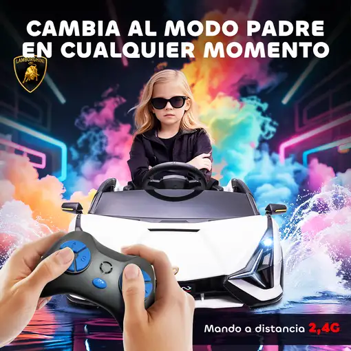 Coche Eléctrico Blanco 12V +3 Años Lamborghini SIAN con Mando a Distancia HOMCOM