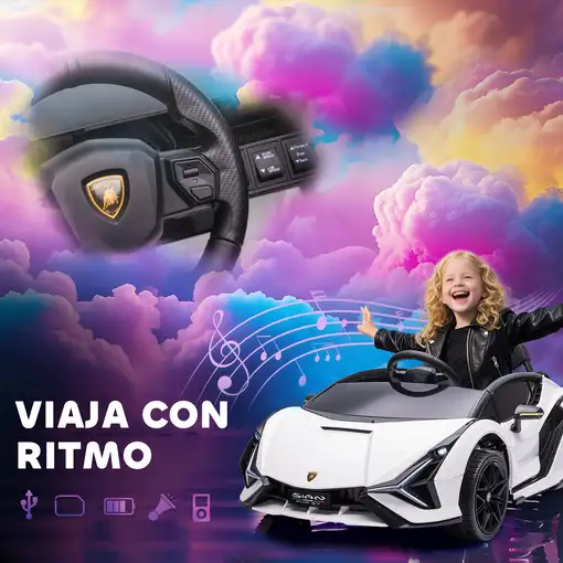 Coche Eléctrico Blanco 12V +3 Años Lamborghini SIAN con Mando a Distancia HOMCOM