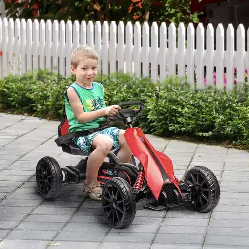 Go Kart Coche Eléctrico para Niños de 3 a 8 Años 100x58x58,5 cm Rojo HOMCOM
