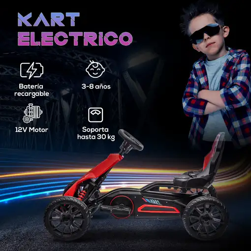 Go Kart Coche Eléctrico para Niños de 3 a 8 Años 100x58x58,5 cm Rojo HOMCOM