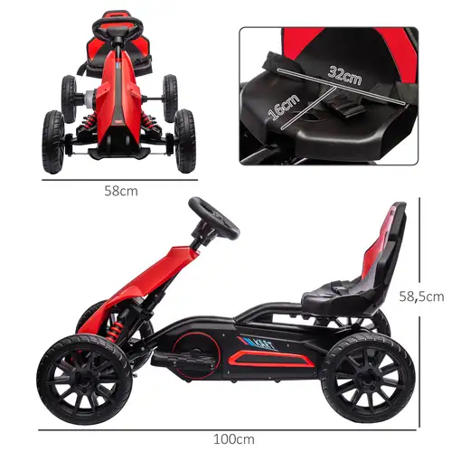 Go Kart Coche Eléctrico para Niños de 3 a 8 Años 100x58x58,5 cm Rojo HOMCOM