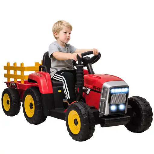 Tractor Eléctrico con Remolque para Niños 3-6 Años 136,5x50x52,5 cm Rojo HOMCOM Tractor Eléctrico con Remolque para Niños 3-6 Años 136,5x50x52,5 cm Rojo HOMCOM