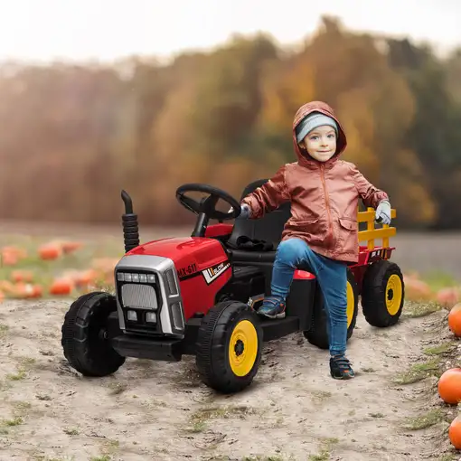 Tractor Eléctrico con Remolque para Niños 3-6 Años 136,5x50x52,5 cm Rojo HOMCOM