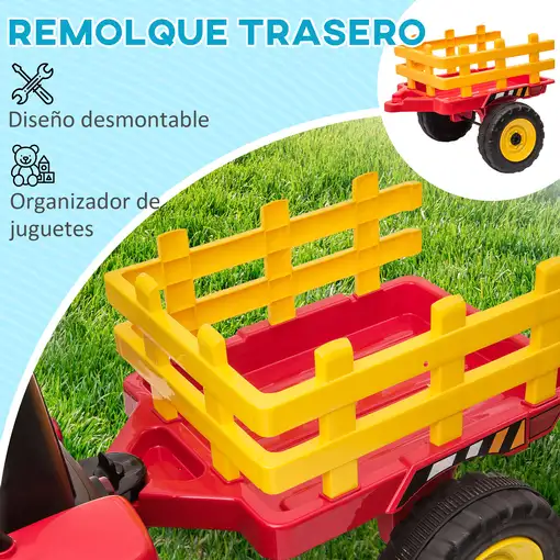 Tractor Eléctrico con Remolque para Niños 3-6 Años 136,5x50x52,5 cm Rojo HOMCOM