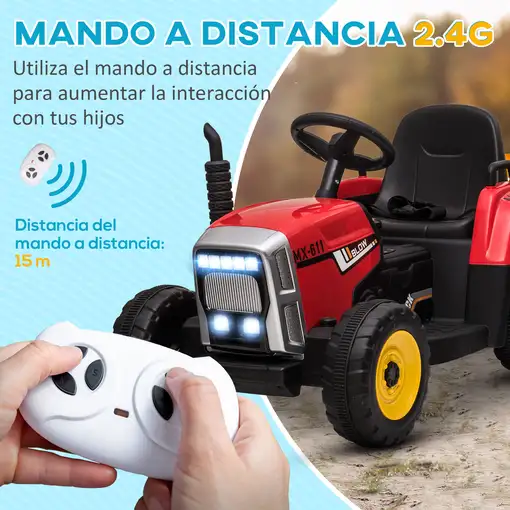 Tractor Eléctrico con Remolque para Niños 3-6 Años 136,5x50x52,5 cm Rojo HOMCOM