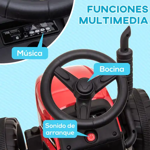 Tractor Eléctrico con Remolque para Niños 3-6 Años 136,5x50x52,5 cm Rojo HOMCOM