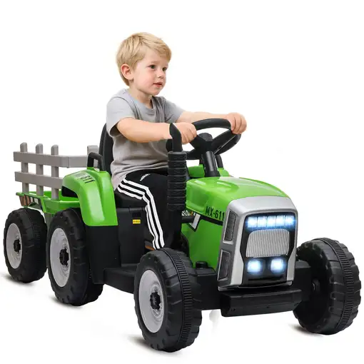 Tractor Eléctrico con Remolque para Niños 3-6 Años 136,5x50x52,5 cm Verde HOMCOM Tractor Eléctrico con Remolque para Niños 3-6 Años 136,5x50x52,5 cm Verde HOMCOM