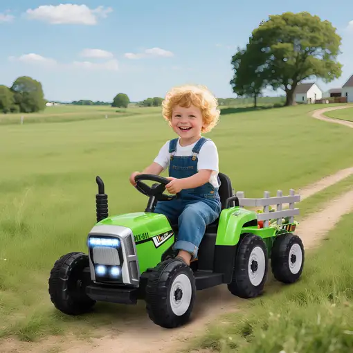 Tractor Eléctrico con Remolque para Niños 3-6 Años 136,5x50x52,5 cm Verde HOMCOM