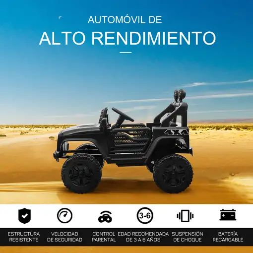 Coche Eléctrico para Niños +3 Años con Control Remoto 100x65x72 cm Negro HOMCOM