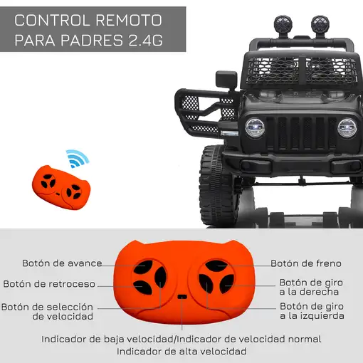 Coche Eléctrico para Niños +3 Años con Control Remoto 100x65x72 cm Negro HOMCOM