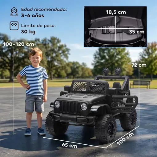 Coche Eléctrico para Niños +3 Años con Control Remoto 100x65x72 cm Negro HOMCOM