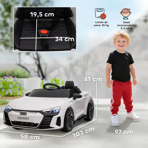 Coche Eléctrico para Niños +3 Años AUDI RS e-tron GT 103x58x41 cm Blanco HOMCOM