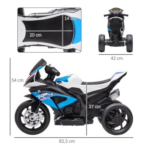 Moto Eléctrica BMW HP4 para Niños de +18 Meses 6V 82,5x42x54 cm Azul HOMCOM