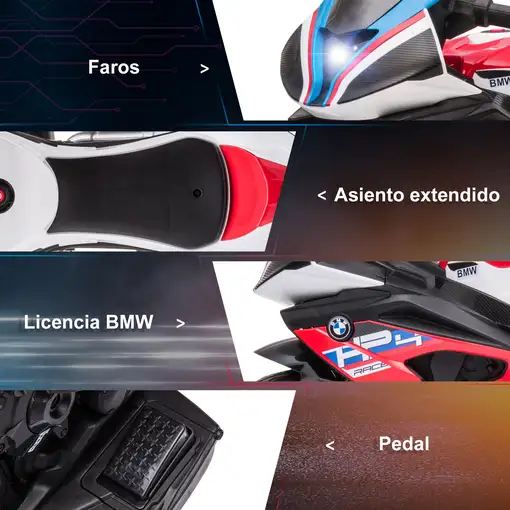 Moto Eléctrica BMW HP4 para Niños de +18 Meses 6V 82,5x42x54 cm Rojo HOMCOM