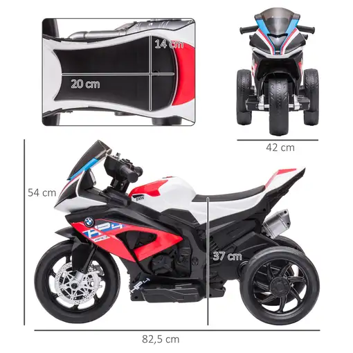 Moto Eléctrica BMW HP4 para Niños de +18 Meses 6V 82,5x42x54 cm Rojo HOMCOM