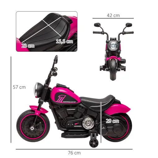 Moto Eléctrica para Niños de 18-36 Meses Batería 6V Rosa HOMCOM
