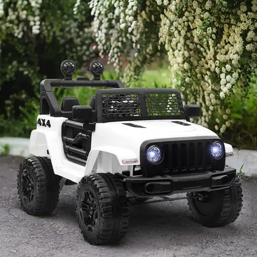 Coche Eléctrico para Niños +3 Años con Control Remoto 100x65x72 cm Blanco HOMCOM