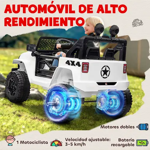 Coche Eléctrico para Niños +3 Años con Control Remoto 100x65x72 cm Blanco HOMCOM