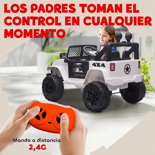 Coche Eléctrico para Niños +3 Años con Control Remoto 100x65x72 cm Blanco HOMCOM