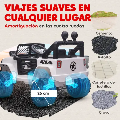 Coche Eléctrico para Niños +3 Años con Control Remoto 100x65x72 cm Blanco HOMCOM