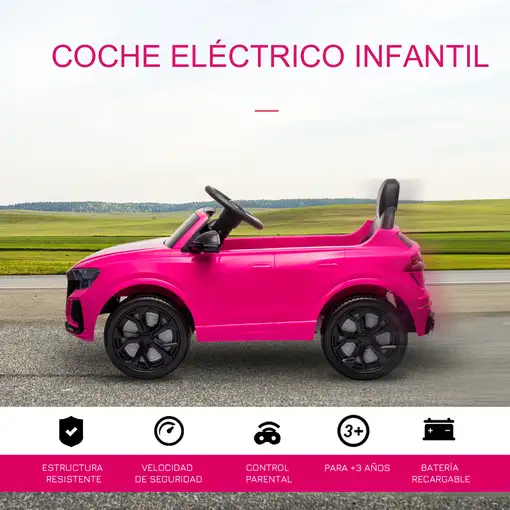 Coche Eléctrico Infantil Audi RS Q8 +3 Años con Batería 6V 2 Motores Rosa HOMCOM
