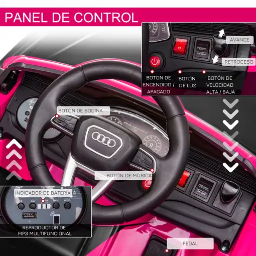 Coche Eléctrico Infantil Audi RS Q8 +3 Años con Batería 6V 2 Motores Rosa HOMCOM
