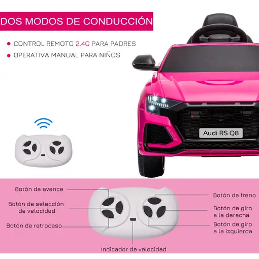 Coche Eléctrico Infantil Audi RS Q8 +3 Años con Batería 6V 2 Motores Rosa HOMCOM