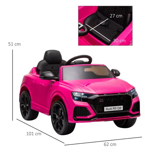 Coche Eléctrico Infantil Audi RS Q8 +3 Años con Batería 6V 2 Motores Rosa HOMCOM