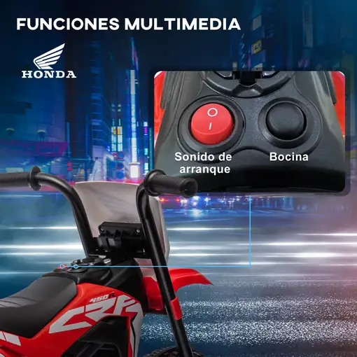 Moto Eléctrica Infantil con Licencia Honda CRF450RL 71x40,5x43,5cm Rojo HOMCOM