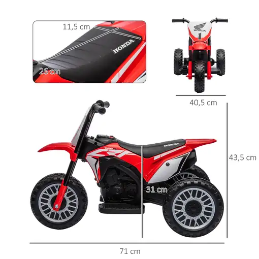 Moto Eléctrica Infantil con Licencia Honda CRF450RL 71x40,5x43,5cm Rojo HOMCOM
